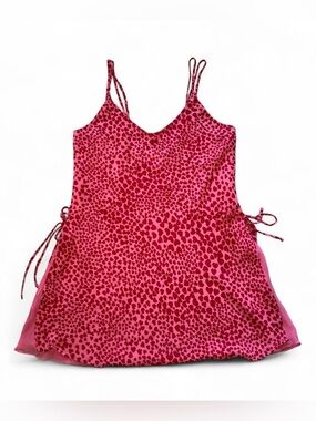 Festival Vintage Y2K Pink heart print slip mini dress with tie slit sides large🗻